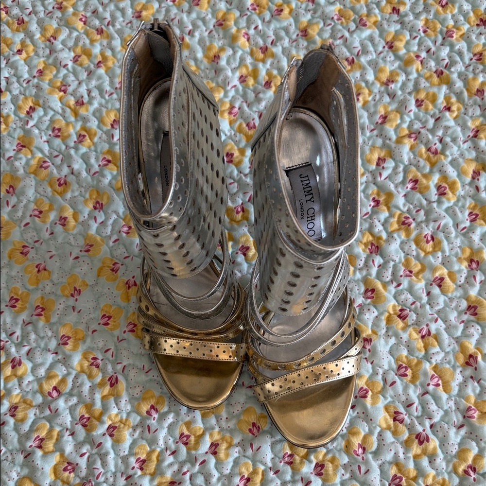 Jimmy Choo Metallic Gold and Silver Heels